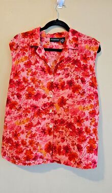SILK Blouse XL tropical floral pattern, lightweight-Bridgetown Collection